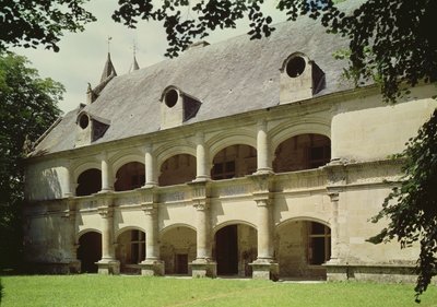 View of the facade of the chateau with two superimposed galleries by French School